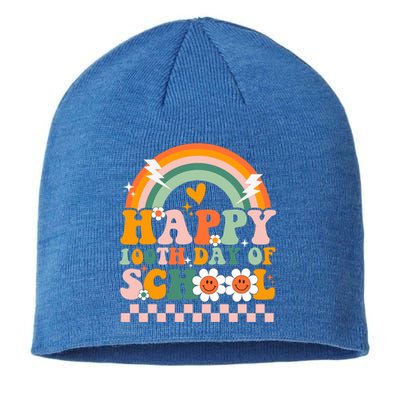 Happy 100 Days Of School Teacher Retro Groovy 100th Day Gift Sustainable Beanie