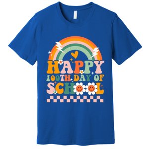 Happy 100 Days Of School Teacher Retro Groovy 100th Day Gift Premium T-Shirt