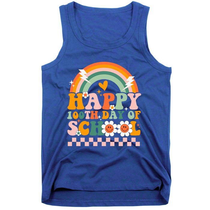 Happy 100 Days Of School Teacher Retro Groovy 100th Day Gift Tank Top