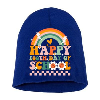 Happy 100 Days Of School Teacher Retro Groovy 100th Day Gift Short Acrylic Beanie