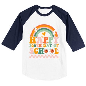 Happy 100 Days Of School Teacher Retro Groovy 100th Day Gift Baseball Sleeve Shirt