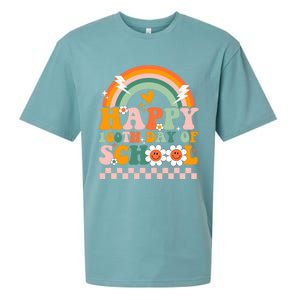 Happy 100 Days Of School Teacher Retro Groovy 100th Day Gift Sueded Cloud Jersey T-Shirt