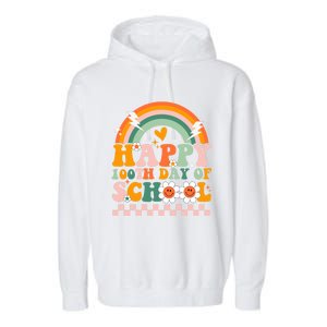 Happy 100 Days Of School Teacher Retro Groovy 100th Day Gift Garment-Dyed Fleece Hoodie