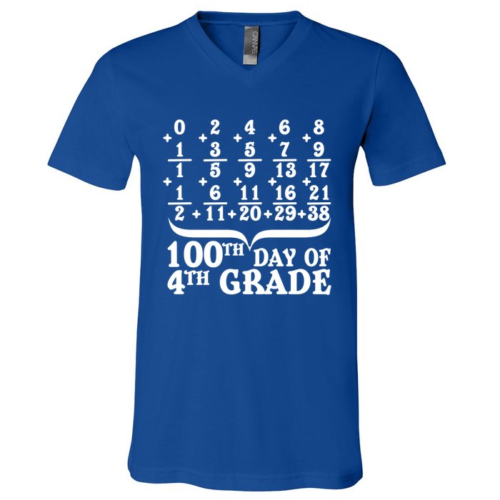 Happy 100th Day Of 4th Grade Math Teachers Students 100 Days Gift V-Neck T-Shirt