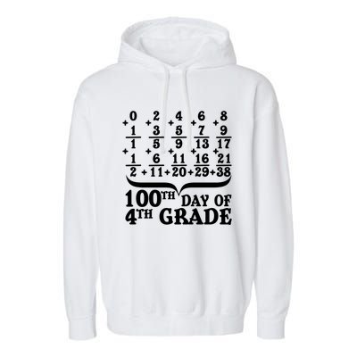 Happy 100th Day Of 4th Grade Math Teachers Students 100 Days Gift Garment-Dyed Fleece Hoodie