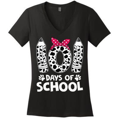 Happy 101 Days Of School Funny Student Teacher Gifts Women's V-Neck T-Shirt