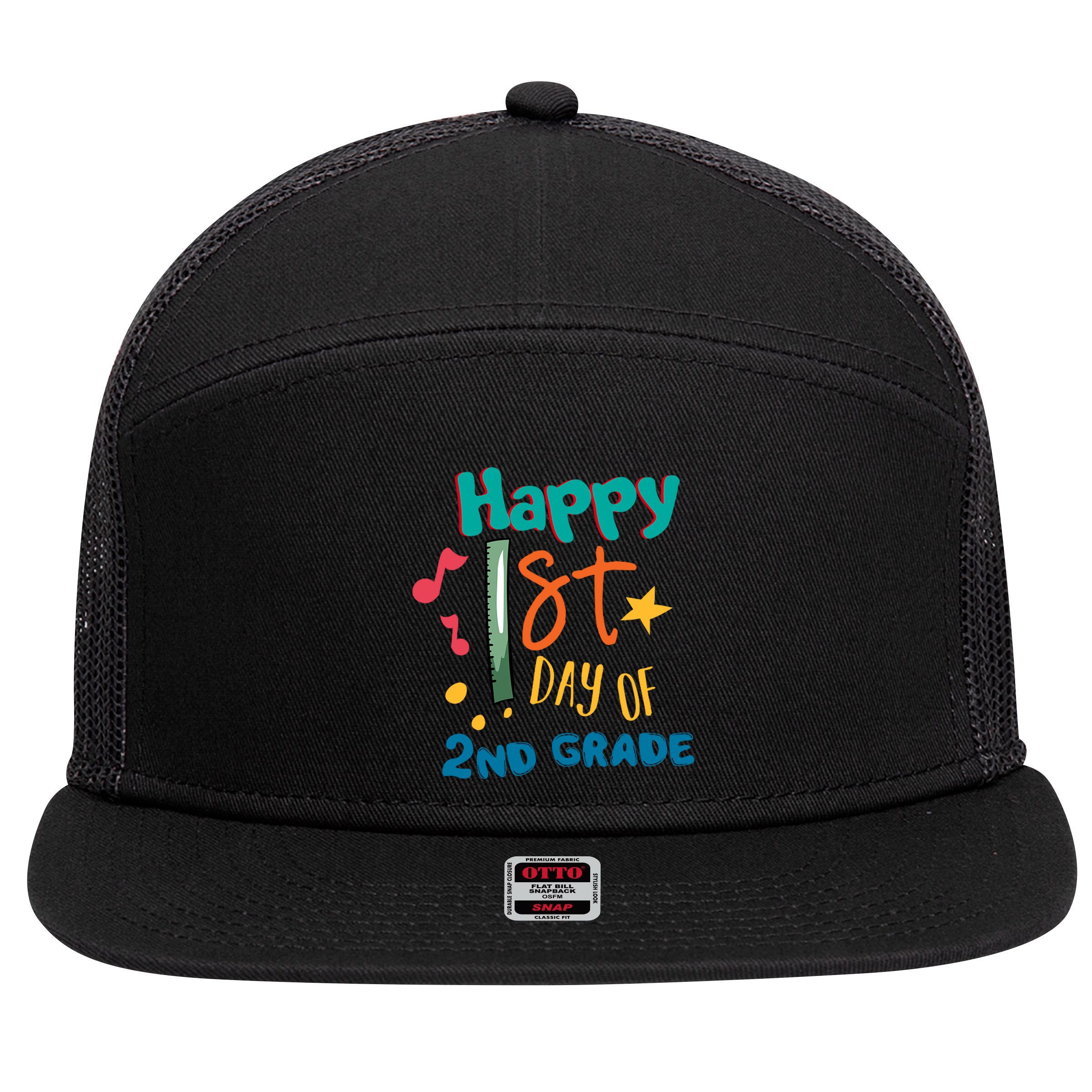 Happy 1st Day Of 2nd Grade Back To School 7 Panel Mesh Trucker Snapback Hat