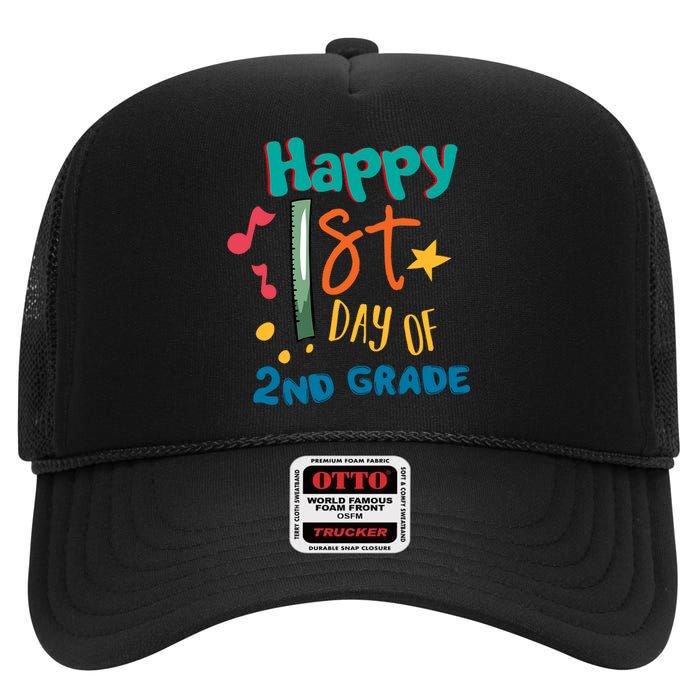 Happy 1st Day Of 2nd Grade Back To School High Crown Mesh Back Trucker Hat