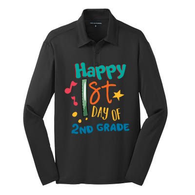 Happy 1st Day Of 2nd Grade Back To School Silk Touch Performance Long Sleeve Polo