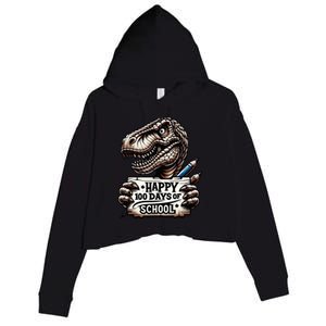 Happy 100 Days Of School Scary Funny Trex For Teachers Crop Fleece Hoodie