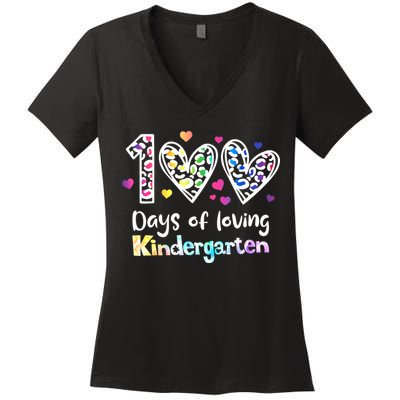 Happy 100th Day Of Kindergarten Teachers 100 Days Women's V-Neck T-Shirt
