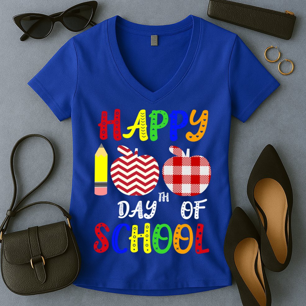 Happy 100th Day Of School Women's V-Neck T-Shirt