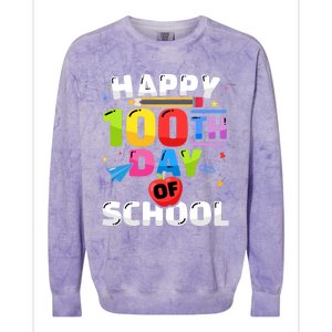 Happy 100th Day Of School For 100 Days Student Or Teacher Cute Gift Colorblast Crewneck Sweatshirt