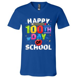 Happy 100th Day Of School For 100 Days Student Or Teacher Cute Gift V-Neck T-Shirt