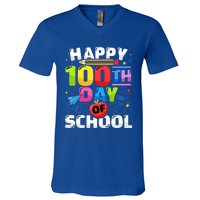 Happy 100th Day Of School For 100 Days Student Or Teacher Cute Gift V-Neck T-Shirt