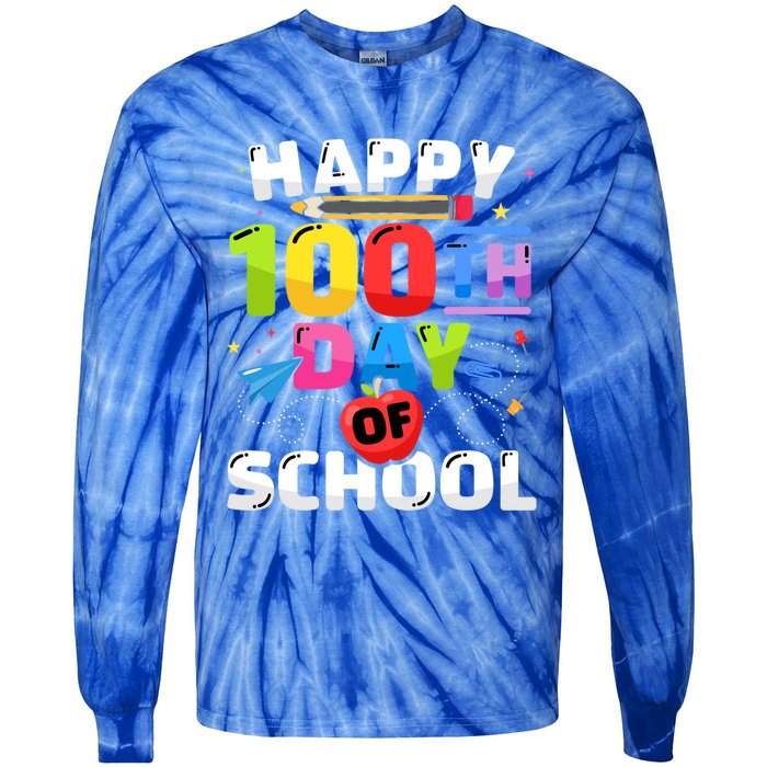 Happy 100th Day Of School For 100 Days Student Or Teacher Cute Gift Tie-Dye Long Sleeve Shirt