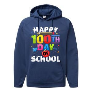 Happy 100th Day Of School For 100 Days Student Or Teacher Cute Gift Performance Fleece Hoodie