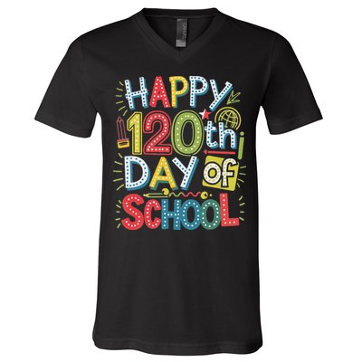 Happy 120th Day Of School 120 Days Of School Teacher Student V-Neck T-Shirt