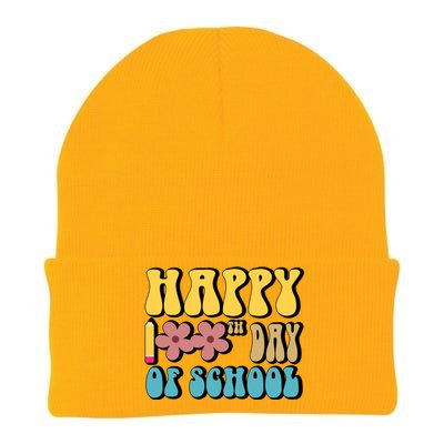 Happy 100th Day Of School Cute Retro Flower Knit Cap Winter Beanie