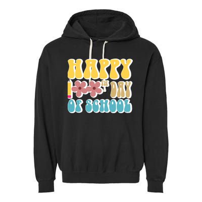 Happy 100th Day Of School Cute Retro Flower Garment-Dyed Fleece Hoodie
