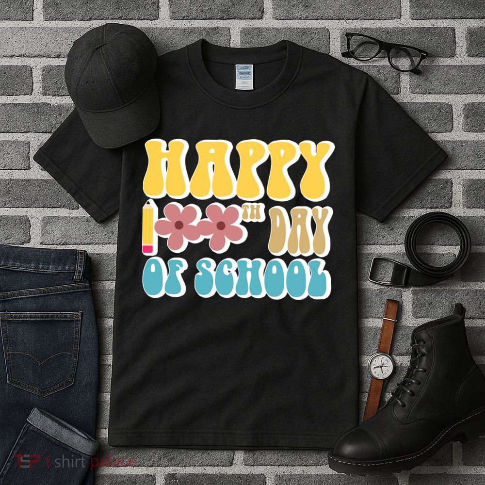 Happy 100th Day Of School Cute Retro Flower Tall T-Shirt