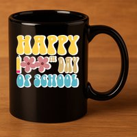 Happy 100th Day Of School Cute Retro Flower 11oz C Handle Ceramic Mug