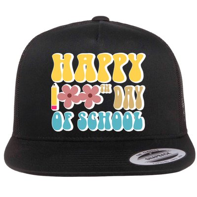Happy 100th Day Of School Cute Retro Flower Flatbill Hat