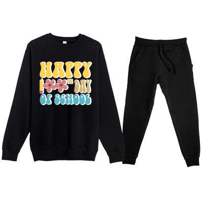 Happy 100th Day Of School Cute Retro Flower Premium Crewneck Sweatsuit Set