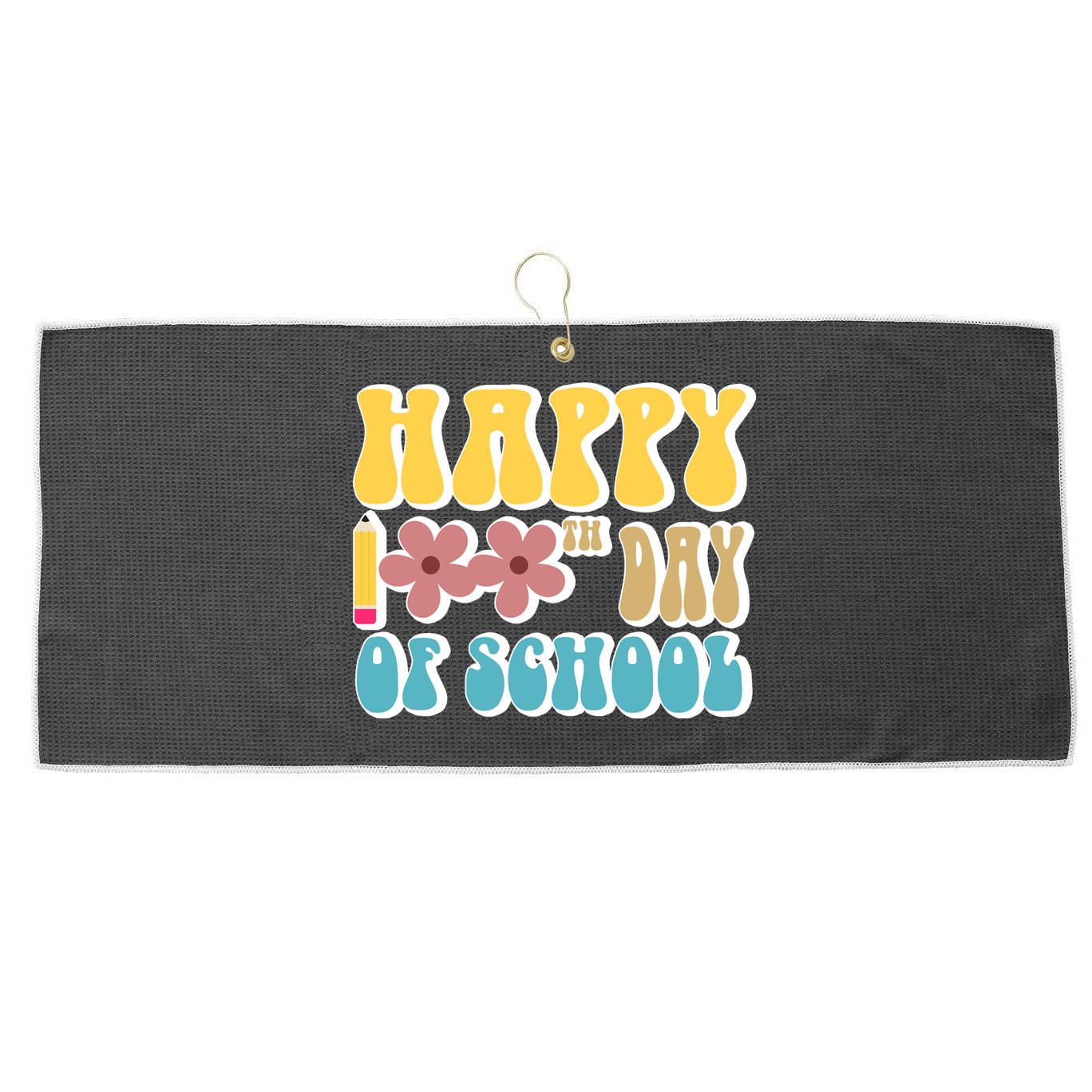 Happy 100th Day Of School Cute Retro Flower Large Microfiber Waffle Golf Towel