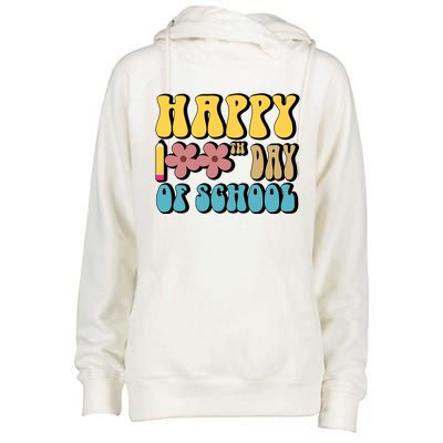 Happy 100th Day Of School Cute Retro Flower Womens Funnel Neck Pullover Hood