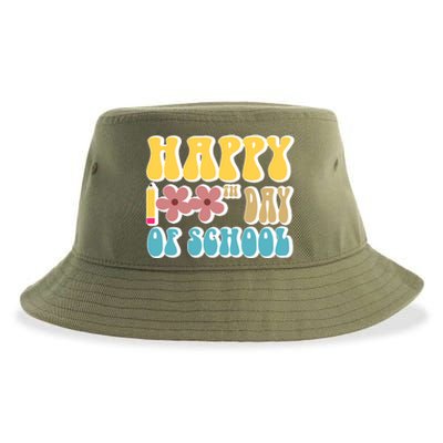 Happy 100th Day Of School Cute Retro Flower Sustainable Bucket Hat