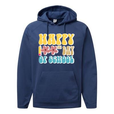 Happy 100th Day Of School Cute Retro Flower Performance Fleece Hoodie