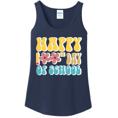 Happy 100th Day Of School Cute Retro Flower Ladies Essential Tank