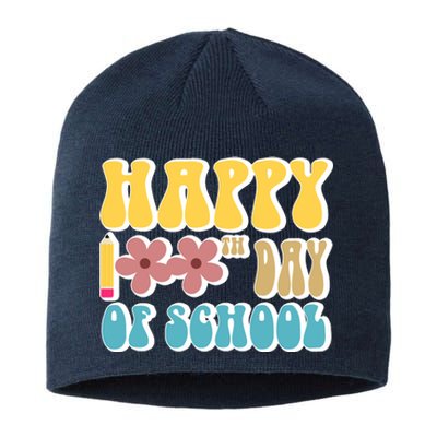 Happy 100th Day Of School Cute Retro Flower Sustainable Beanie