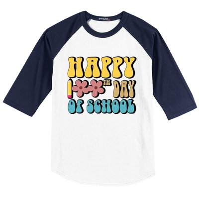 Happy 100th Day Of School Cute Retro Flower Baseball Sleeve Shirt