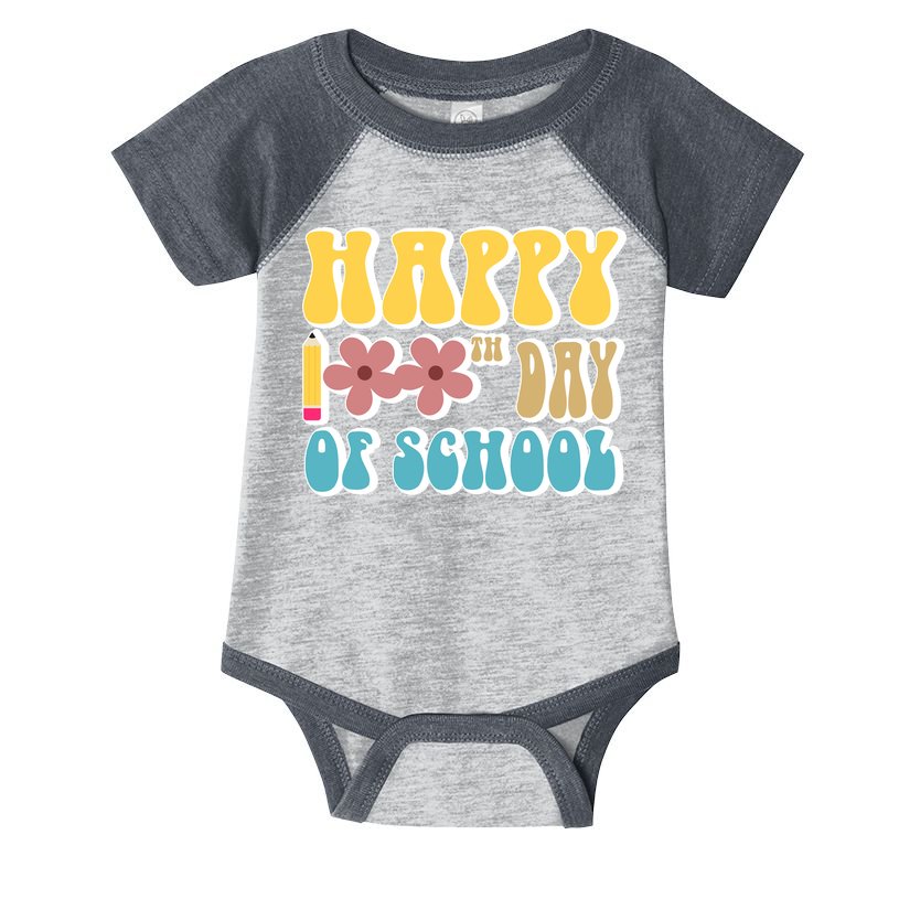 Happy 100th Day Of School Cute Retro Flower Infant Baby Jersey Bodysuit