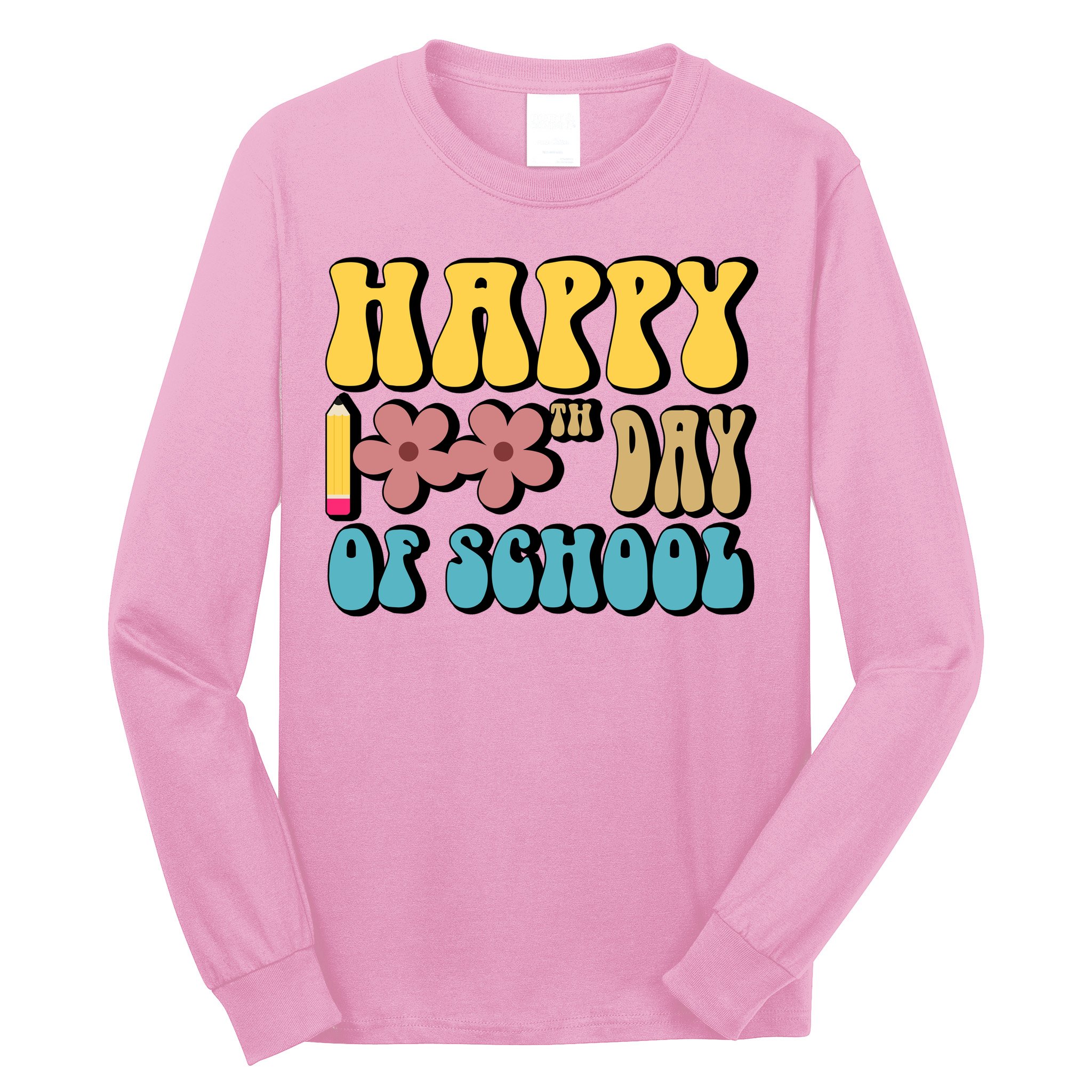 Happy 100th Day Of School Cute Retro Flower Long Sleeve Shirt