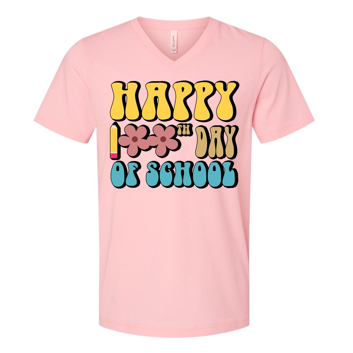 Happy 100th Day Of School Cute Retro Flower V-Neck T-Shirt