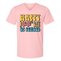 Happy 100th Day Of School Cute Retro Flower V-Neck T-Shirt