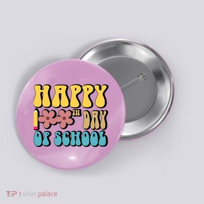 Happy 100th Day Of School Cute Retro Flower Button