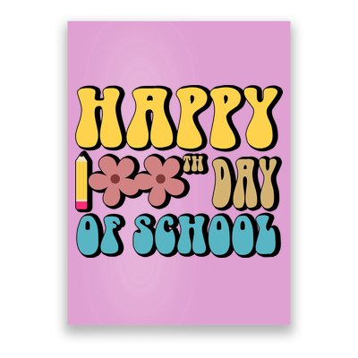 Happy 100th Day Of School Cute Retro Flower Poster