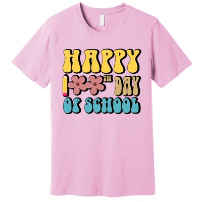 Happy 100th Day Of School Cute Retro Flower Premium T-Shirt