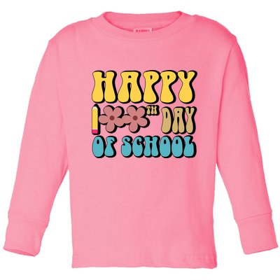 Happy 100th Day Of School Cute Retro Flower Toddler Long Sleeve Shirt