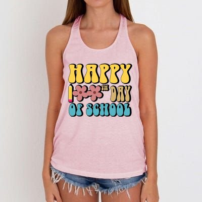 Happy 100th Day Of School Cute Retro Flower Women's Knotted Racerback Tank