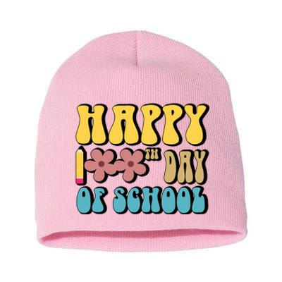 Happy 100th Day Of School Cute Retro Flower Short Acrylic Beanie