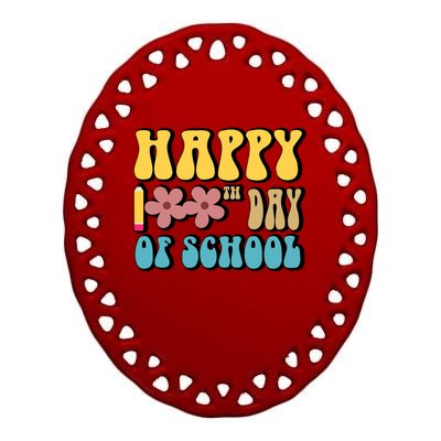 Happy 100th Day Of School Cute Retro Flower Ceramic Oval Ornament