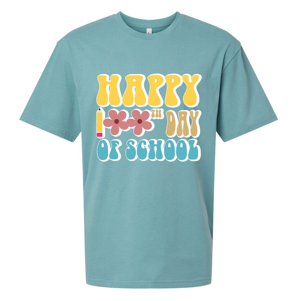 Happy 100th Day Of School Cute Retro Flower Sueded Cloud Jersey T-Shirt