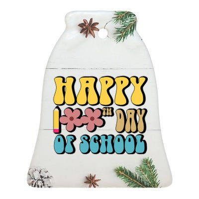 Happy 100th Day Of School Cute Retro Flower Ceramic Bell Ornament