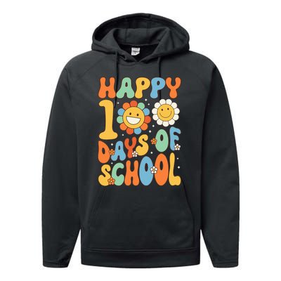 Happy 100 Days Of School Groovy 100th Day Of School Performance Fleece Hoodie