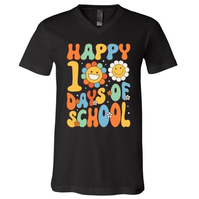 Happy 100 Days Of School Groovy 100th Day Of School V-Neck T-Shirt